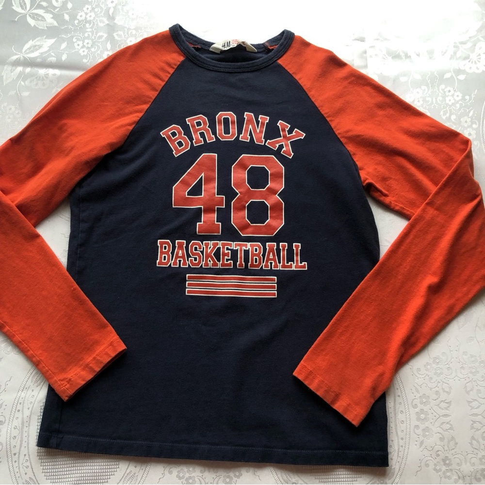 H&M Blue/Orange Long Sleeves Boys Size 10-12 Bronx Basketball Shirt Jersey Top